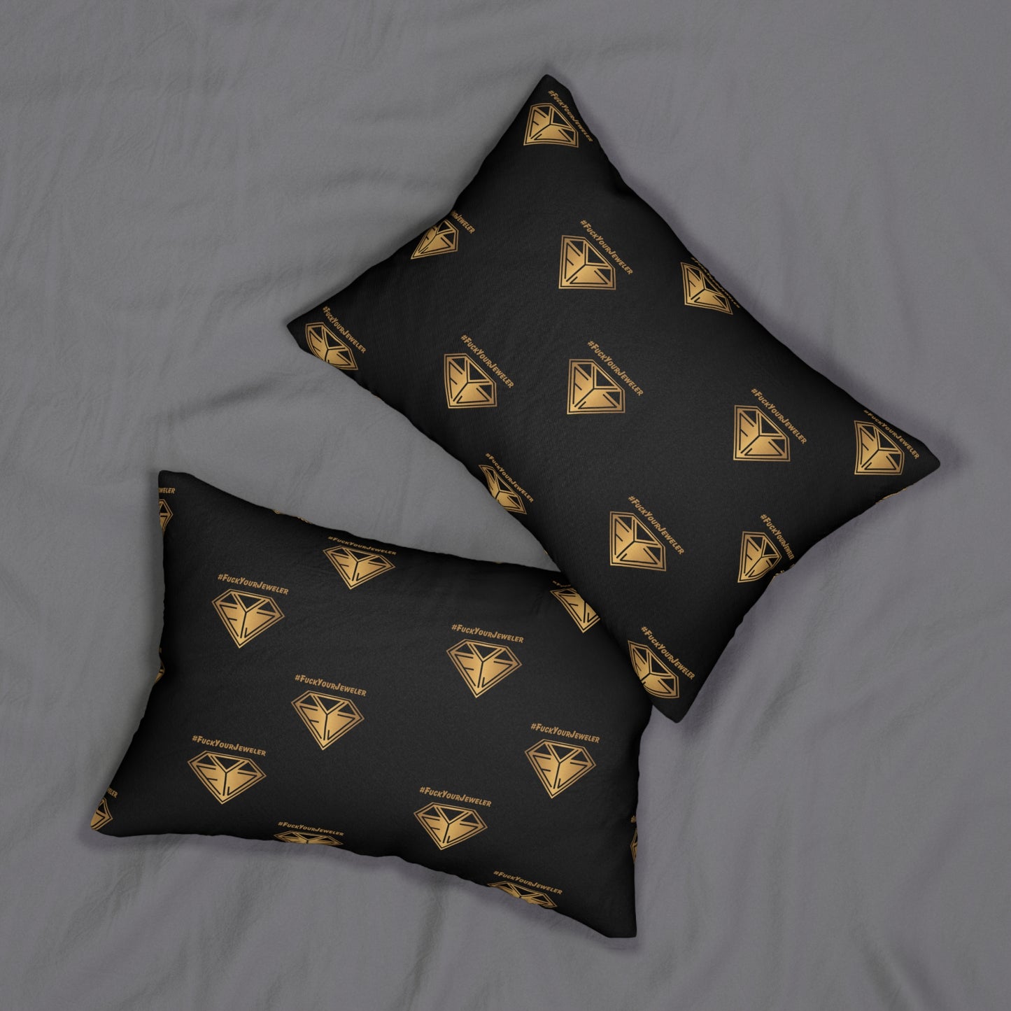 #FuckYourJewelers Lumbar Pillow - Stylish Black & Gold Decorative Cushion