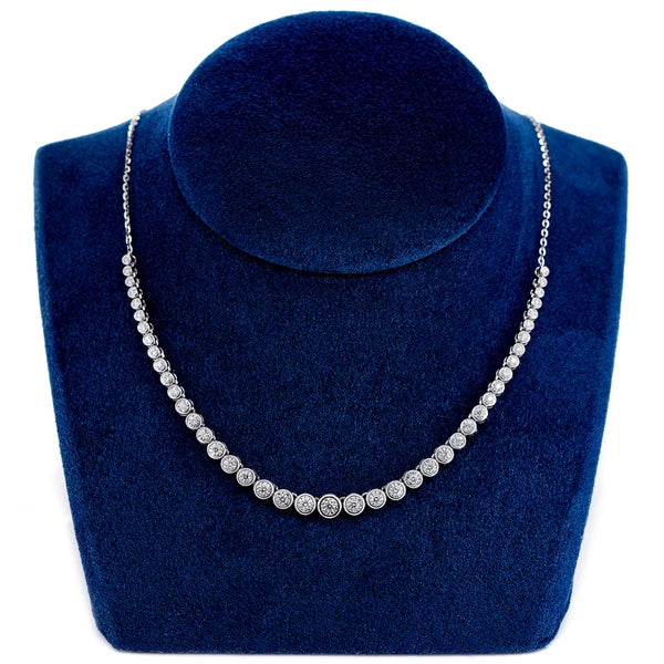 Graduated Miracle Set Bezel Diamond Tennis Necklace 14k 10k Solid Gold 0.85ctw