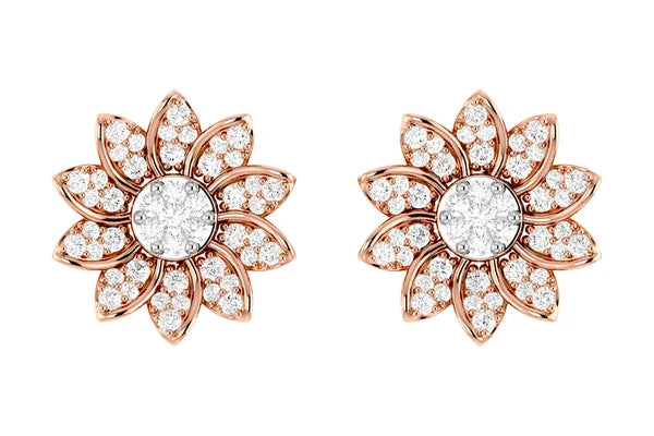 Sunflower Diamond Stud Earrings 14k 10k Solid Gold 0.30ctw