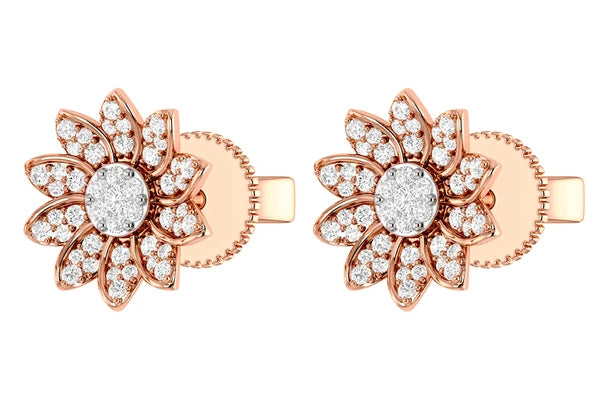 Sunflower Diamond Stud Earrings 14k 10k Solid Gold 0.30ctw