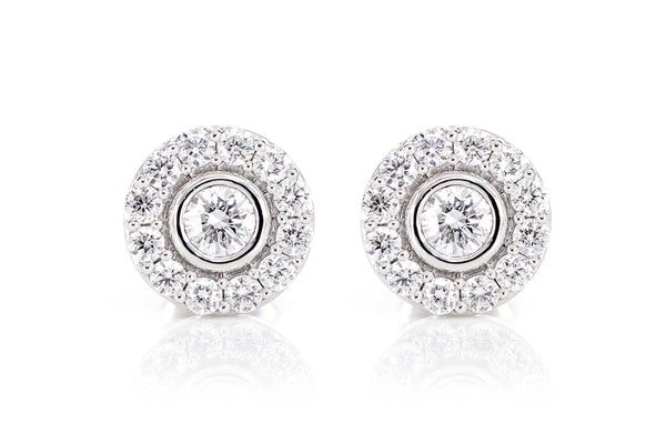 Bezel Set Halo Diamond Stud Earrings 14k 10k Solid Gold 0.75ctw