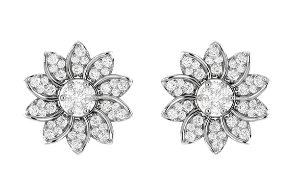 Sunflower Diamond Stud Earrings 14k 10k Solid Gold 0.30ctw