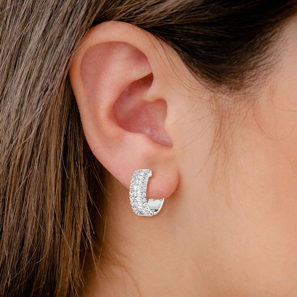 Baguette And Round Border Diamond Hoop Earrings 14k 10k Solid Gold