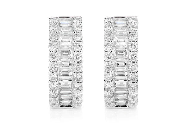 Baguette And Round Border Diamond Hoop Earrings 14k 10k Solid Gold
