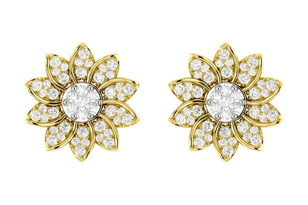 Sunflower Diamond Stud Earrings 14k 10k Solid Gold 0.30ctw