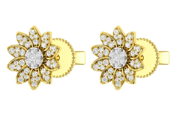 Sunflower Diamond Stud Earrings 14k 10k Solid Gold 0.30ctw