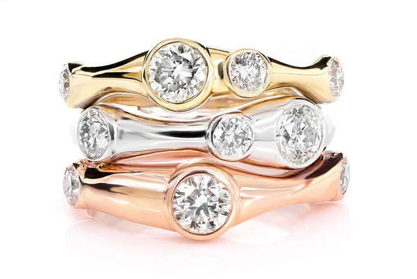 Tri-Color Scattered Gypsy Set Diamond Ring 14k 10k Solid Gold 2.10ctw