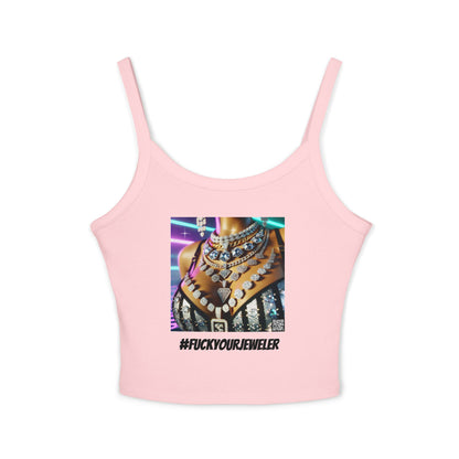 Trendy Women's Spaghetti Strap Tank Top with Bold #F#CKYOURJEWELER Print