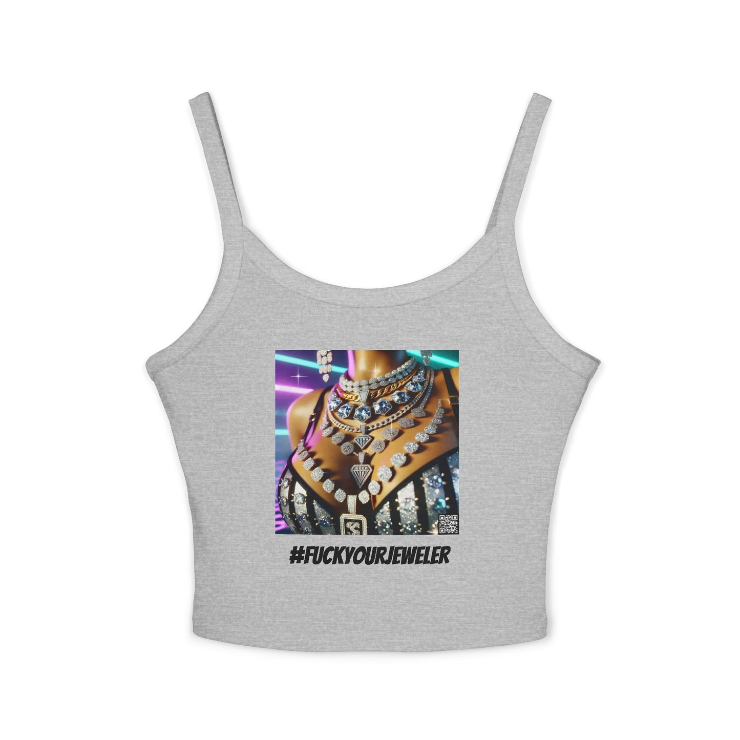 Trendy Women's Spaghetti Strap Tank Top with Bold #F#CKYOURJEWELER Print