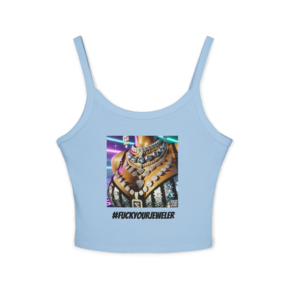 Trendy Women's Spaghetti Strap Tank Top with Bold #F#CKYOURJEWELER Print