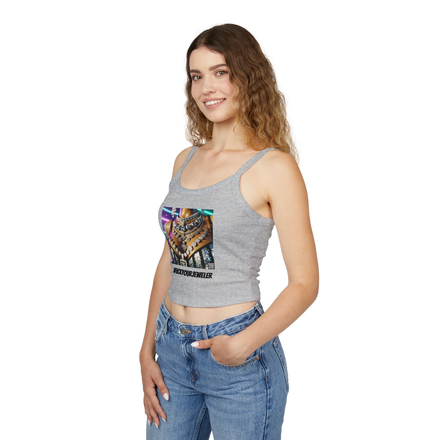Trendy Women's Spaghetti Strap Tank Top with Bold #F#CKYOURJEWELER Print