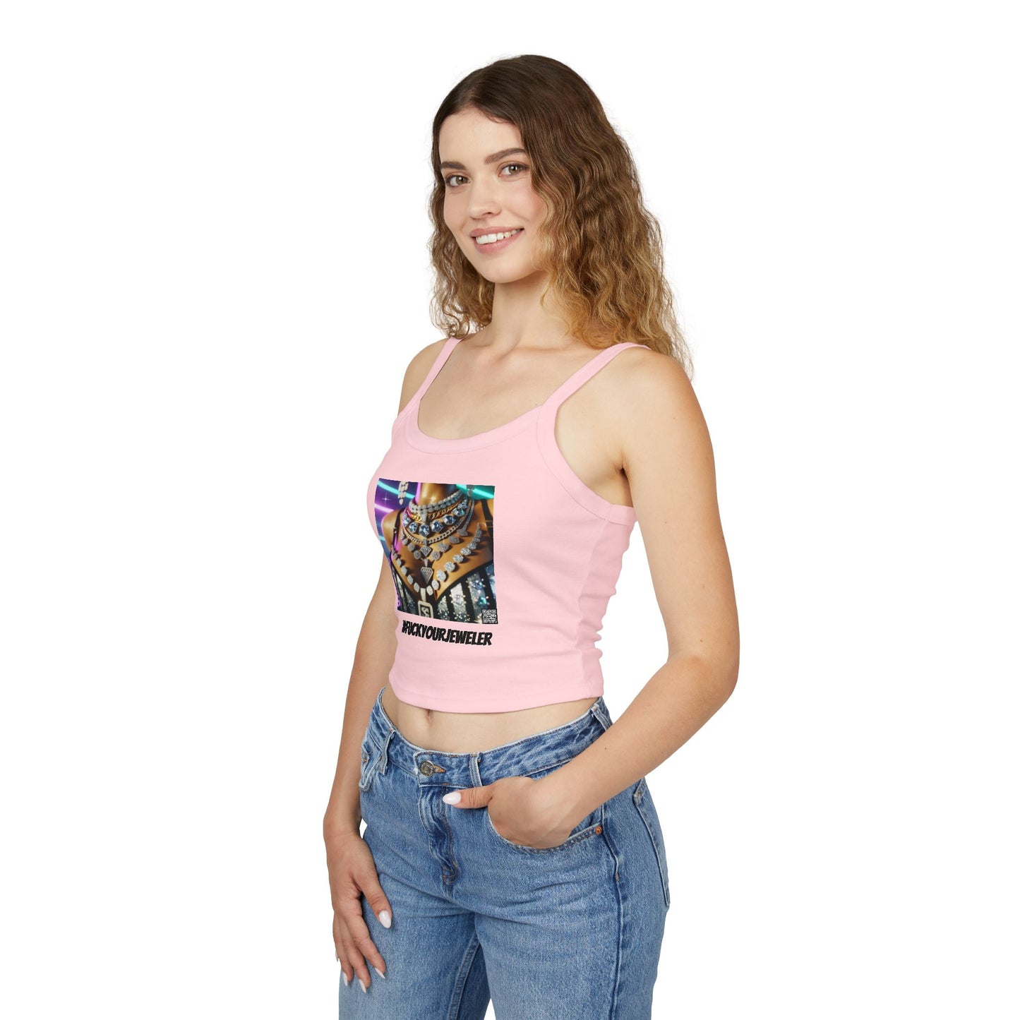 Trendy Women's Spaghetti Strap Tank Top with Bold #F#CKYOURJEWELER Print