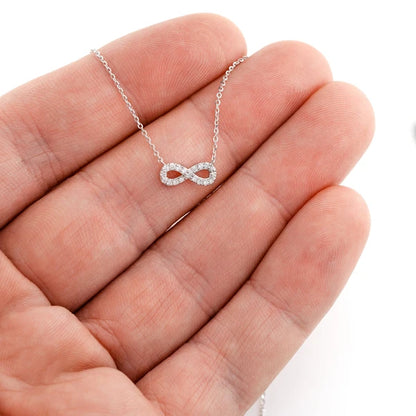 Diamond Infinity Symbol Pendant Attached Necklace 14k 10k Solid Gold 0.10ctw