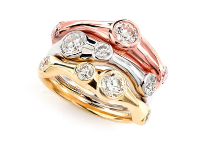 Tri-Color Scattered Gypsy Set Diamond Ring 14k 10k Solid Gold 2.10ctw