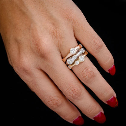 Tri-Color Scattered Gypsy Set Diamond Ring 14k 10k Solid Gold 2.10ctw