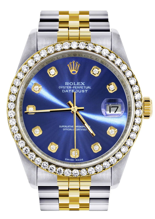 36mm Rolex Two-Tone Hidden Clasp Diamond Bezel Midnight Blue Dial