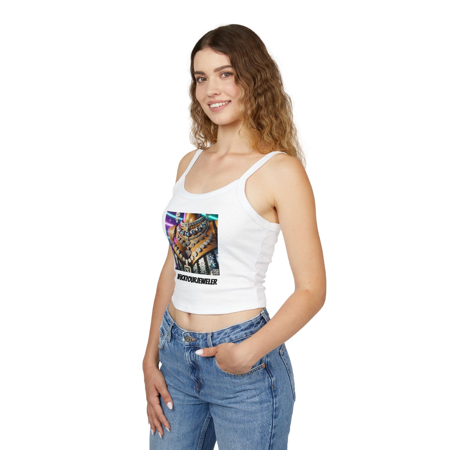 Trendy Women's Spaghetti Strap Tank Top with Bold #F#CKYOURJEWELER Print