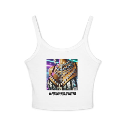 Trendy Women's Spaghetti Strap Tank Top with Bold #F#CKYOURJEWELER Print