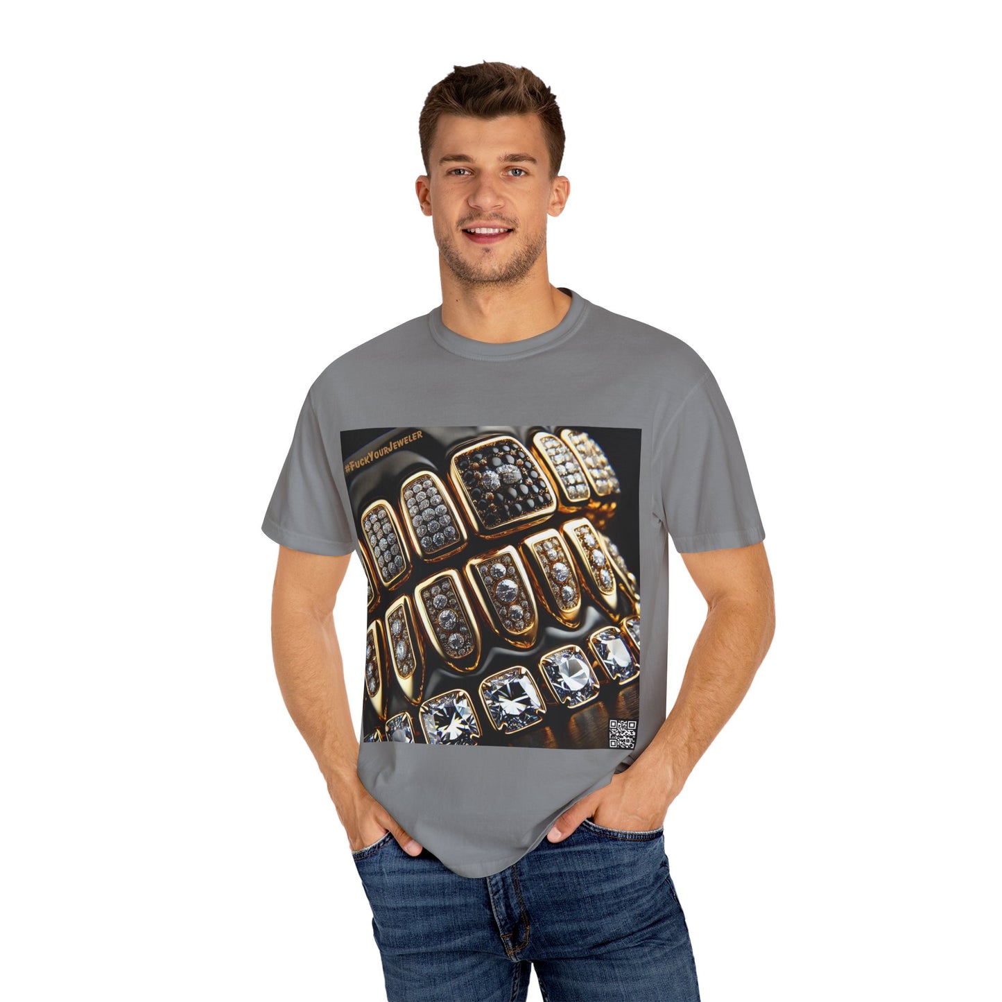 Custom Unisex Garment-Dyed T-Shirt - Bold Jewelry Design | #F*ckYouJeweler Grillz