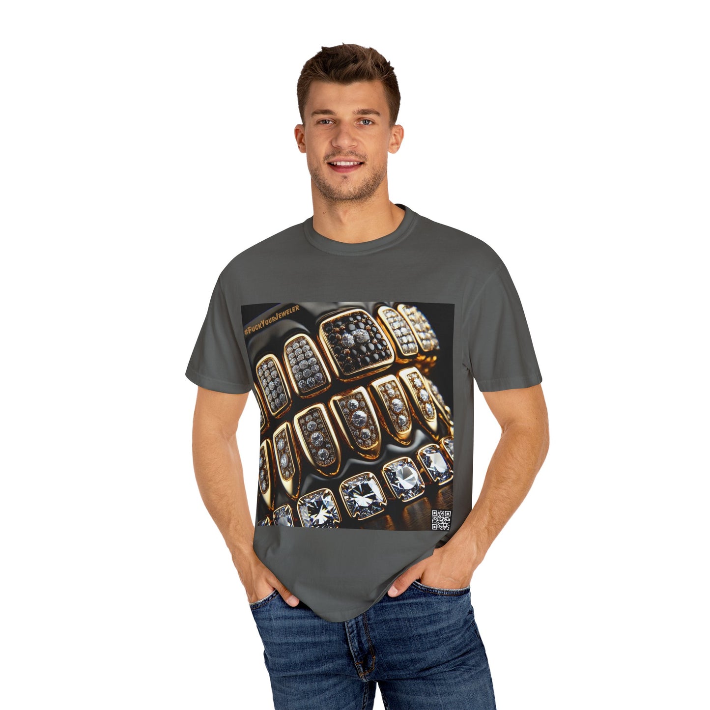 Custom Unisex Garment-Dyed T-Shirt - Bold Jewelry Design | #F*ckYouJeweler Grillz