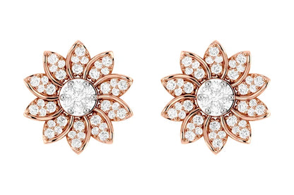 Sunflower Diamond Stud Earrings 14k 10k Solid Gold 0.30ctw