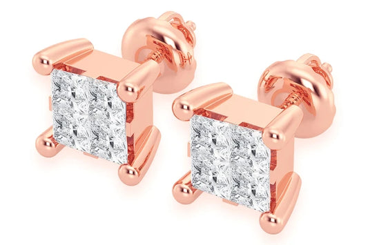 1.00ctw Quad Stud Diamond Earrings 14k Solid Gold