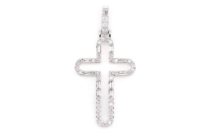 Rounded Open Round And Baguette Diamond Cross Pendant 14k 10k Solid Gold 0.50ctw
