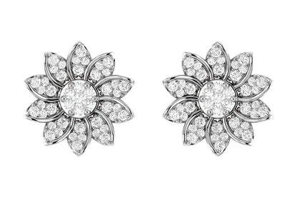 Sunflower Diamond Stud Earrings 14k 10k Solid Gold 0.30ctw