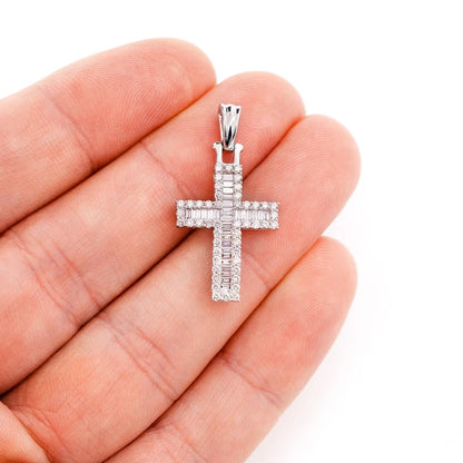 Baguette Halo Diamond Cross Pendant 14k 10k Solid Gold 0.95ctw