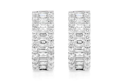 Baguette And Round Border Diamond Hoop Earrings 14k 10k Solid Gold