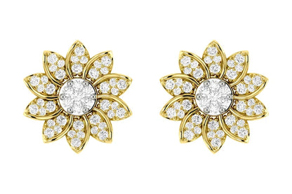 Sunflower Diamond Stud Earrings 14k 10k Solid Gold 0.30ctw