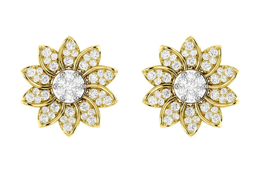 Sunflower Diamond Stud Earrings 14k 10k Solid Gold 0.30ctw