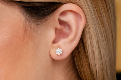 0.75ctw Flower Stud Diamond Earrings 14k 10k Solid Gold