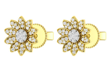 Sunflower Diamond Stud Earrings 14k 10k Solid Gold 0.30ctw