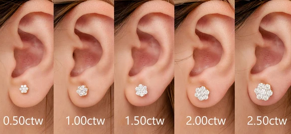 0.75ctw Flower Stud Diamond Earrings 14k 10k Solid Gold